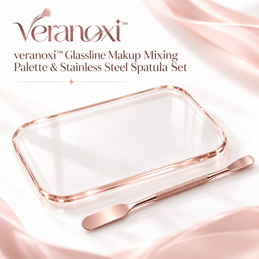 veranoxi™ Glassline Makeup Mixing Palette & Stainless Steel Spatula Set