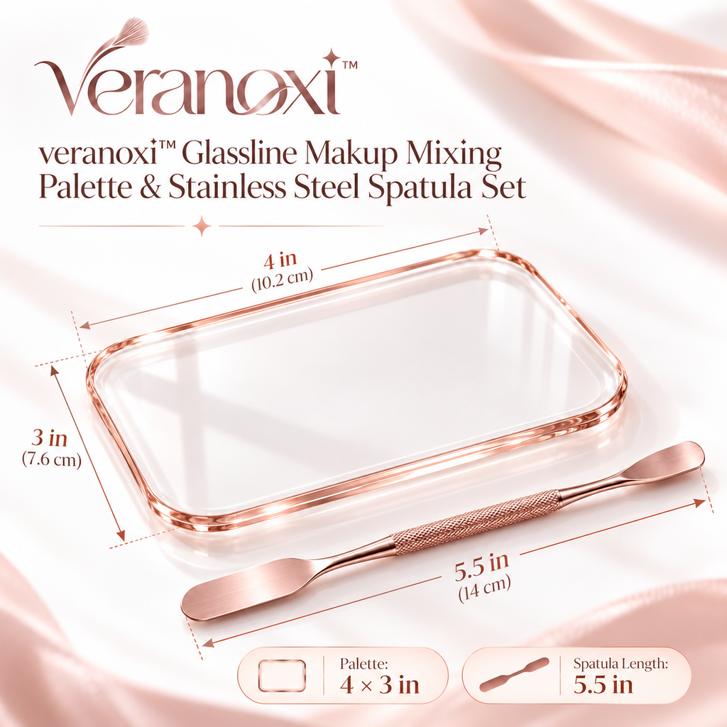 veranoxi™ Glassline Makeup Mixing Palette & Stainless Steel Spatula Set
