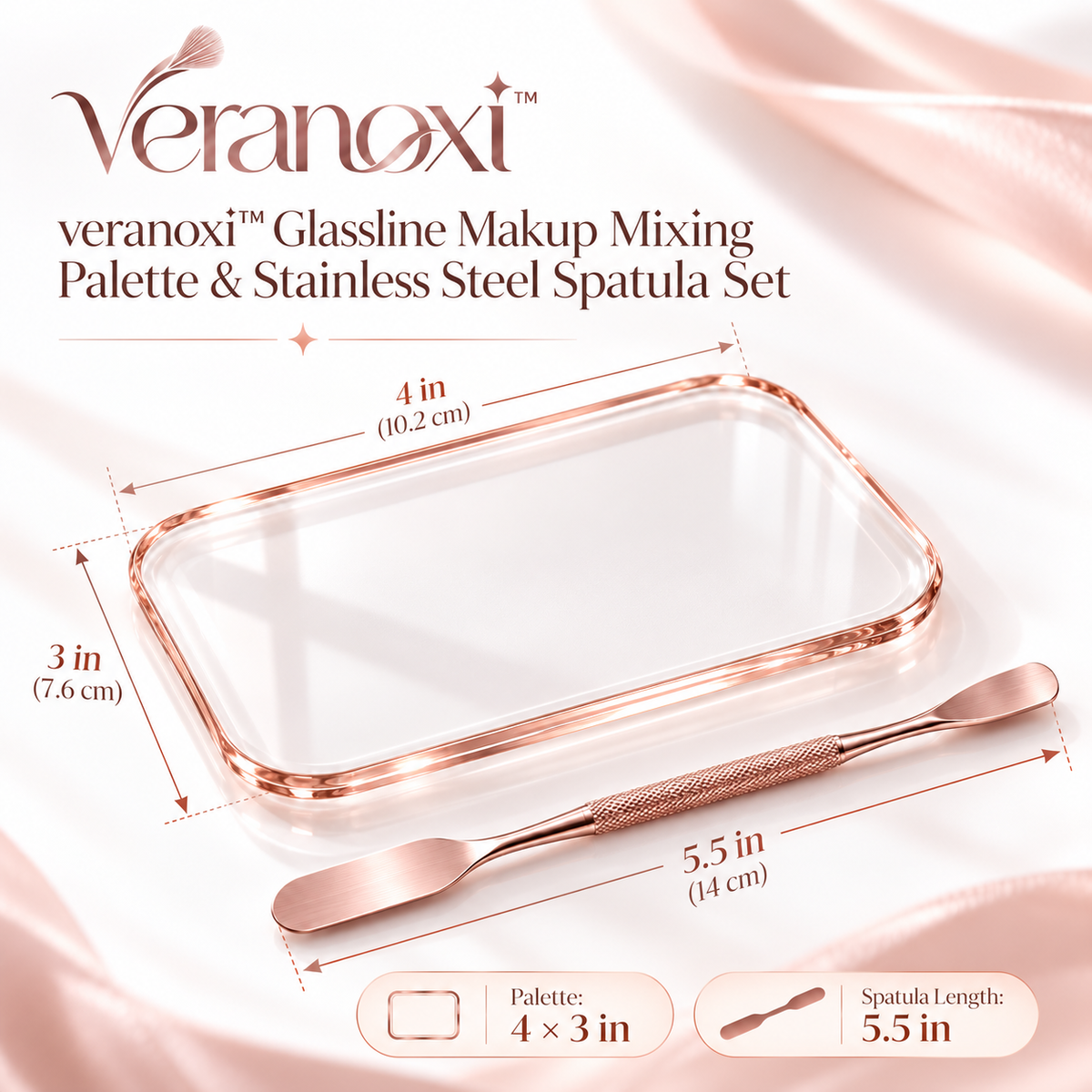 veranoxi™ Glassline Makeup Mixing Palette & Stainless Steel Spatula Set