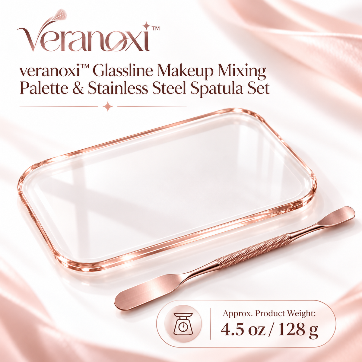 veranoxi™ Glassline Makeup Mixing Palette & Stainless Steel Spatula Set