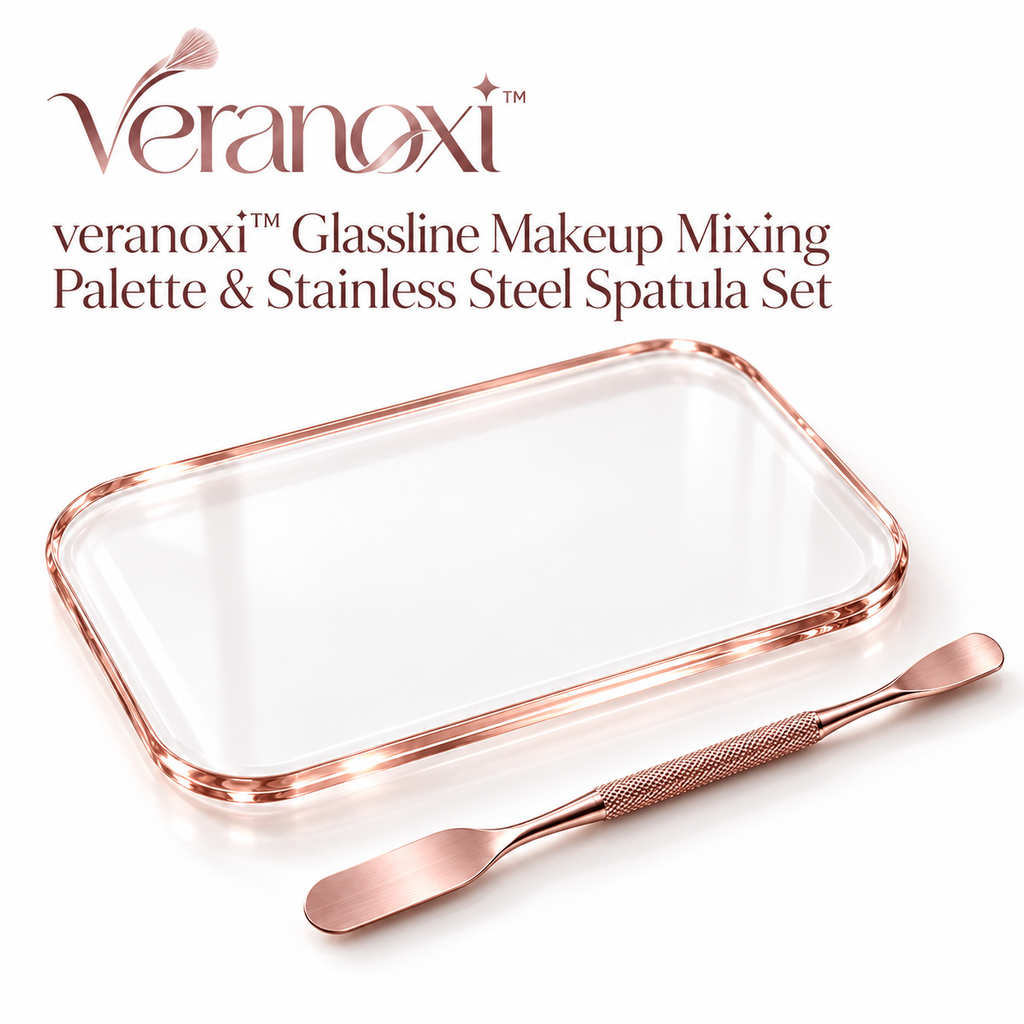 veranoxi™ Glassline Makeup Mixing Palette & Stainless Steel Spatula Set