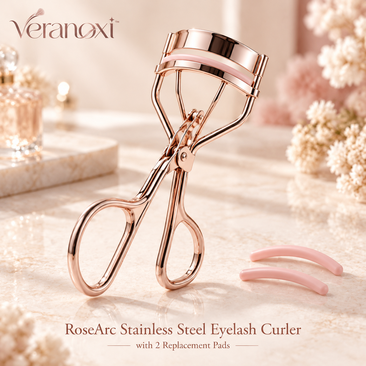 veranoxi™ RoseArc Stainless Steel Eyelash Curler with 2 Replacement Pads