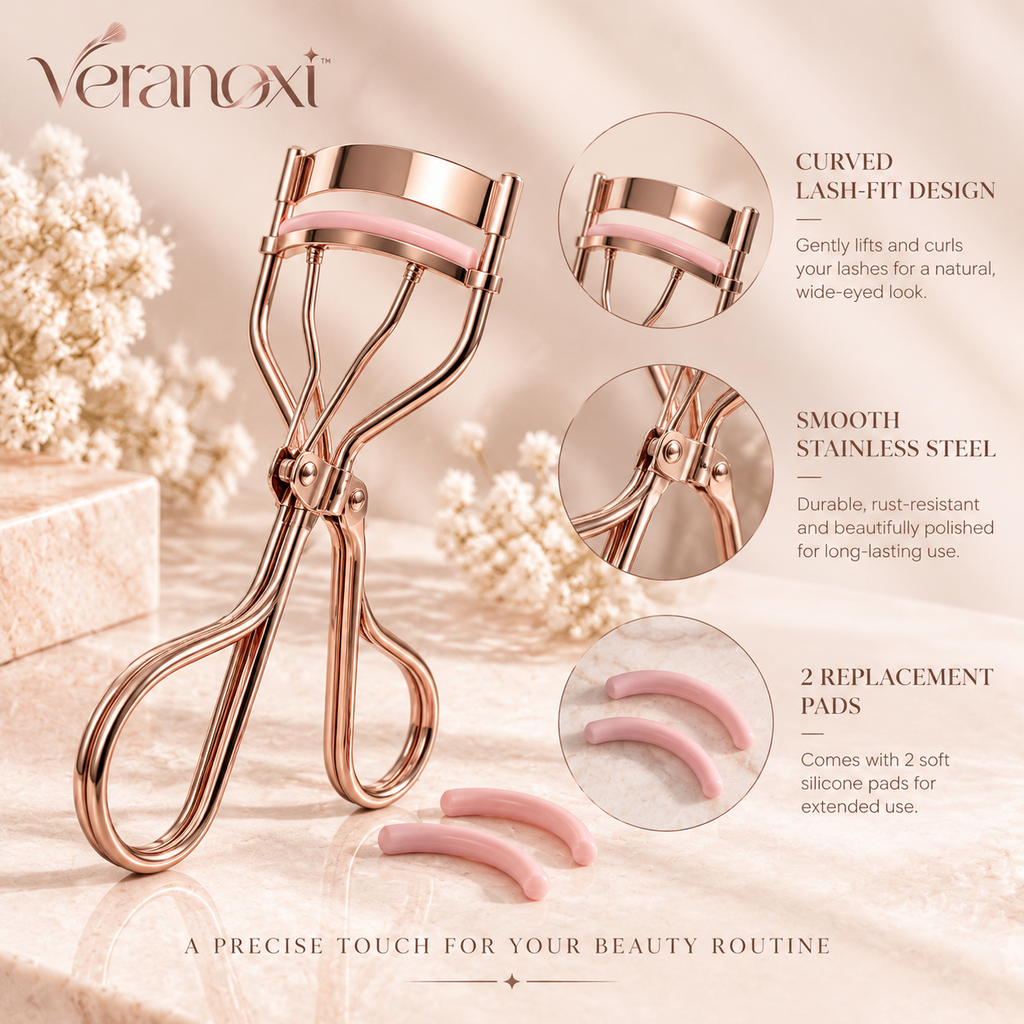 veranoxi™ RoseArc Stainless Steel Eyelash Curler with 2 Replacement Pads