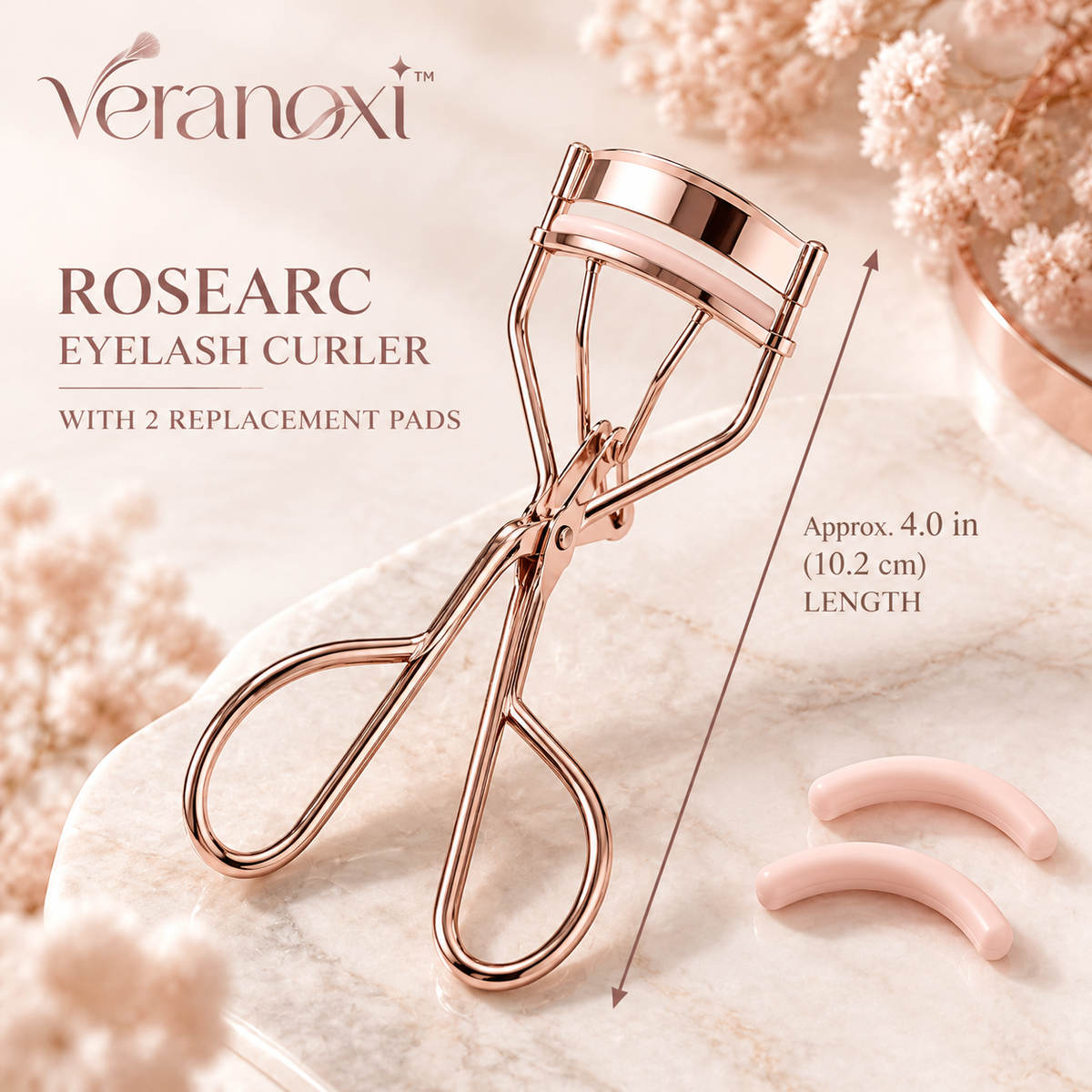 veranoxi™ RoseArc Stainless Steel Eyelash Curler with 2 Replacement Pads