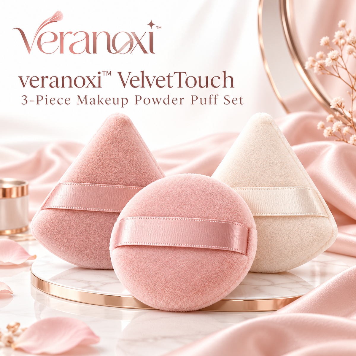 veranoxi™ VelvetTouch 3-Piece Makeup Powder Puff Set