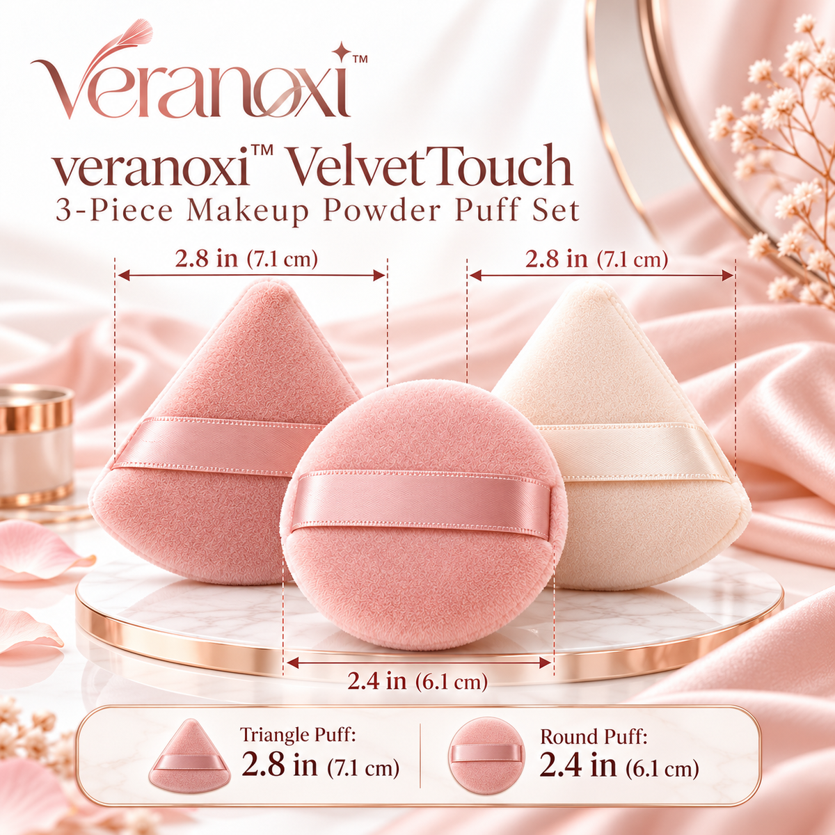 veranoxi™ VelvetTouch 3-Piece Makeup Powder Puff Set
