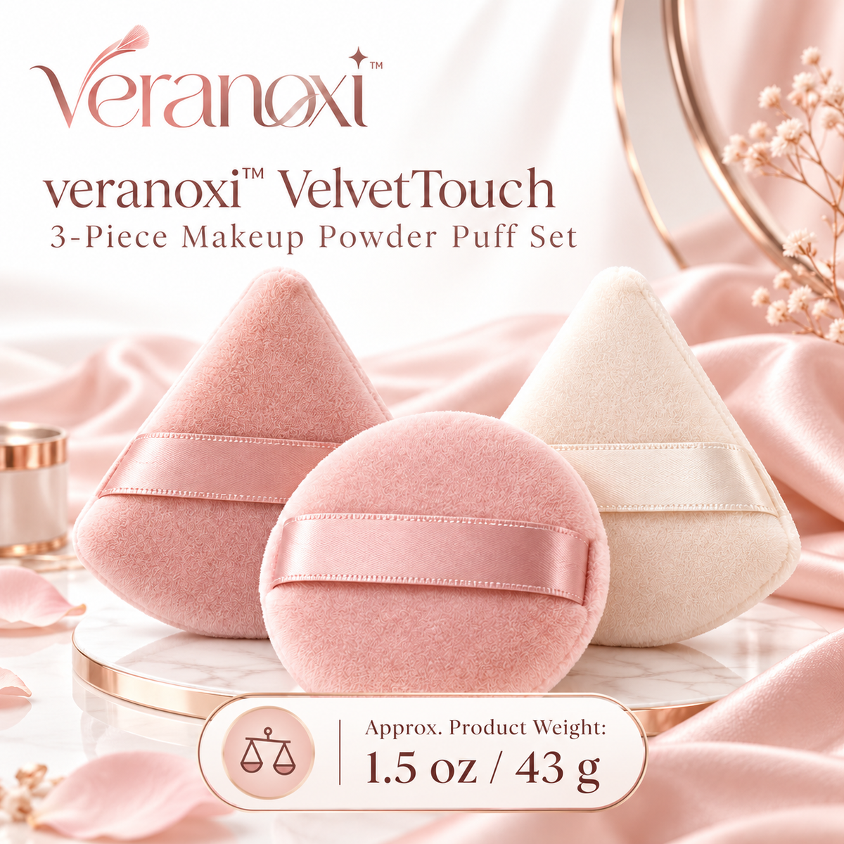 veranoxi™ VelvetTouch 3-Piece Makeup Powder Puff Set