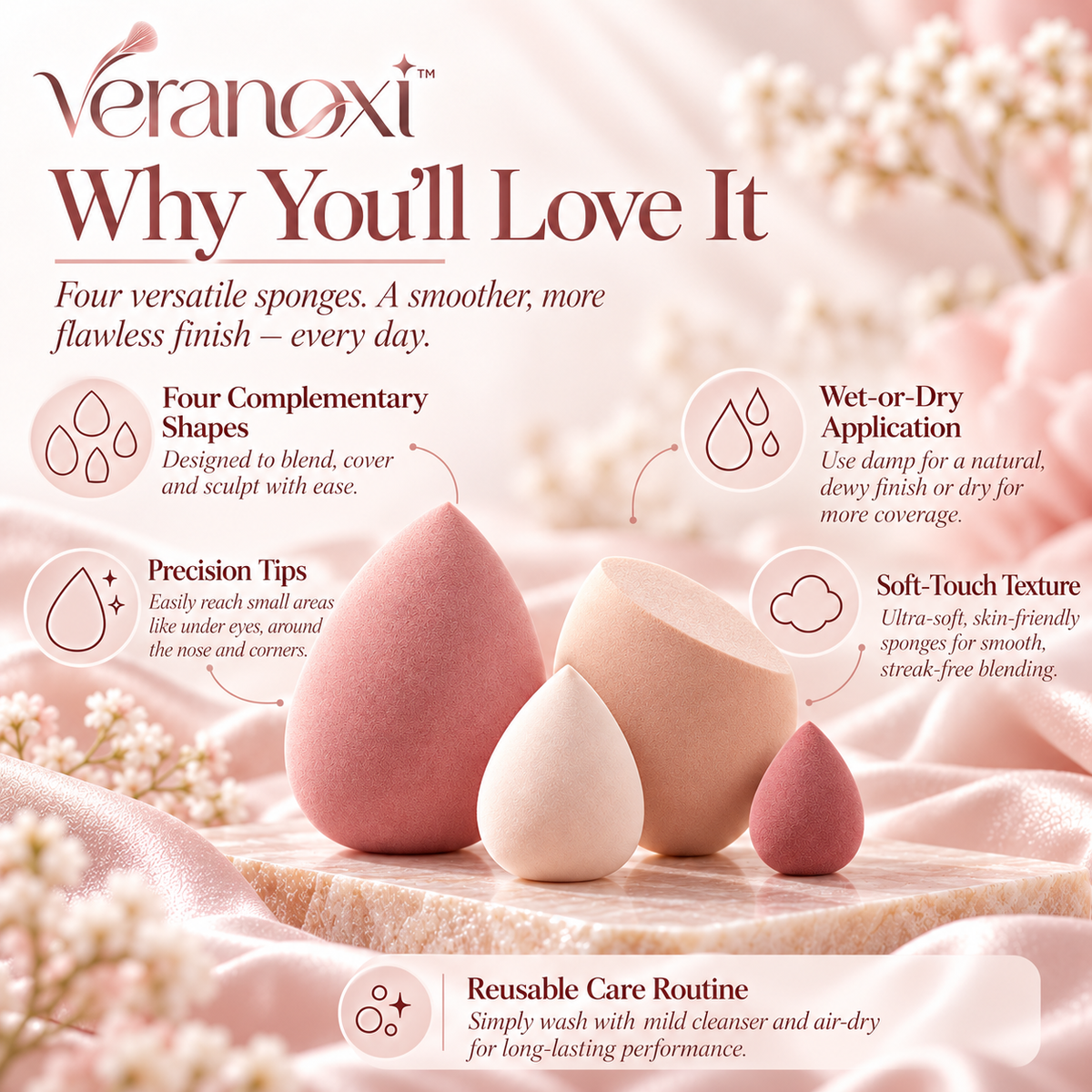 veranoxi™ CloudBlend 4-Piece Makeup Sponge & Foundation Blender Set