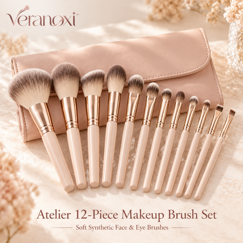 veranoxi™ Atelier 12-Piece Makeup Brush Set – Soft Synthetic Face & Eye Brushes