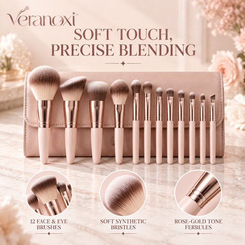 veranoxi™ Atelier 12-Piece Makeup Brush Set – Soft Synthetic Face & Eye Brushes