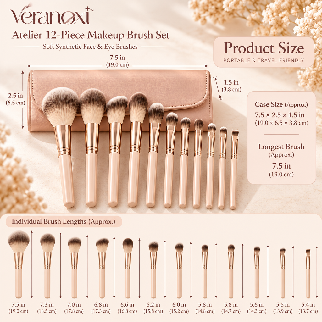 veranoxi™ Atelier 12-Piece Makeup Brush Set – Soft Synthetic Face & Eye Brushes