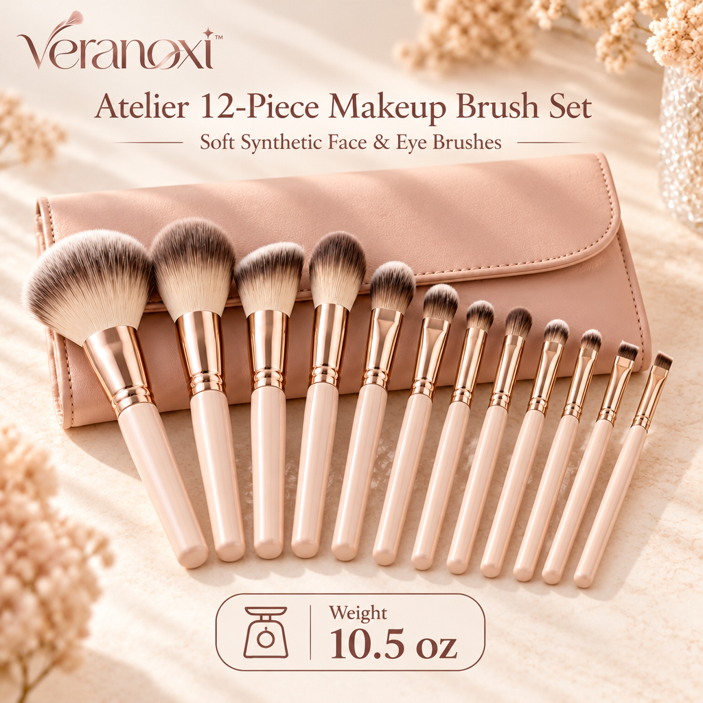 veranoxi™ Atelier 12-Piece Makeup Brush Set – Soft Synthetic Face & Eye Brushes