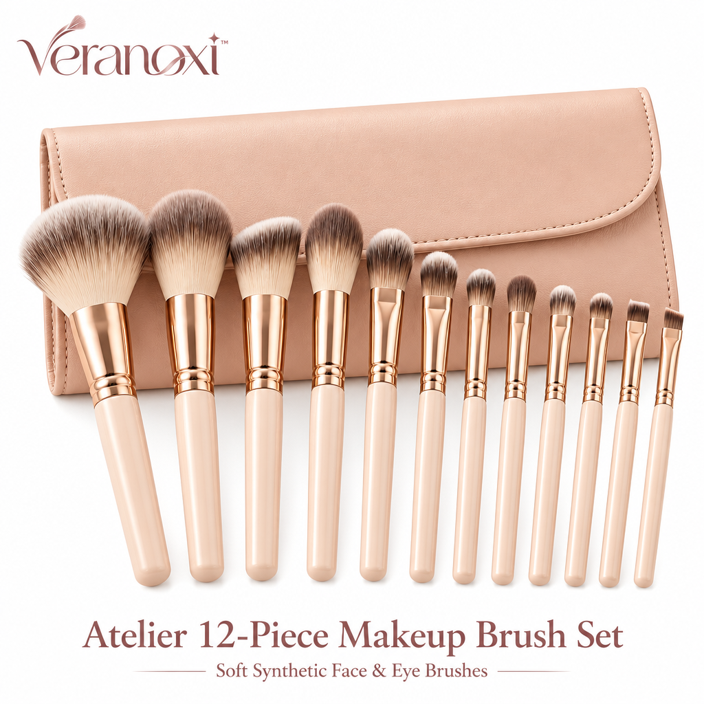 veranoxi™ Atelier 12-Piece Makeup Brush Set – Soft Synthetic Face & Eye Brushes