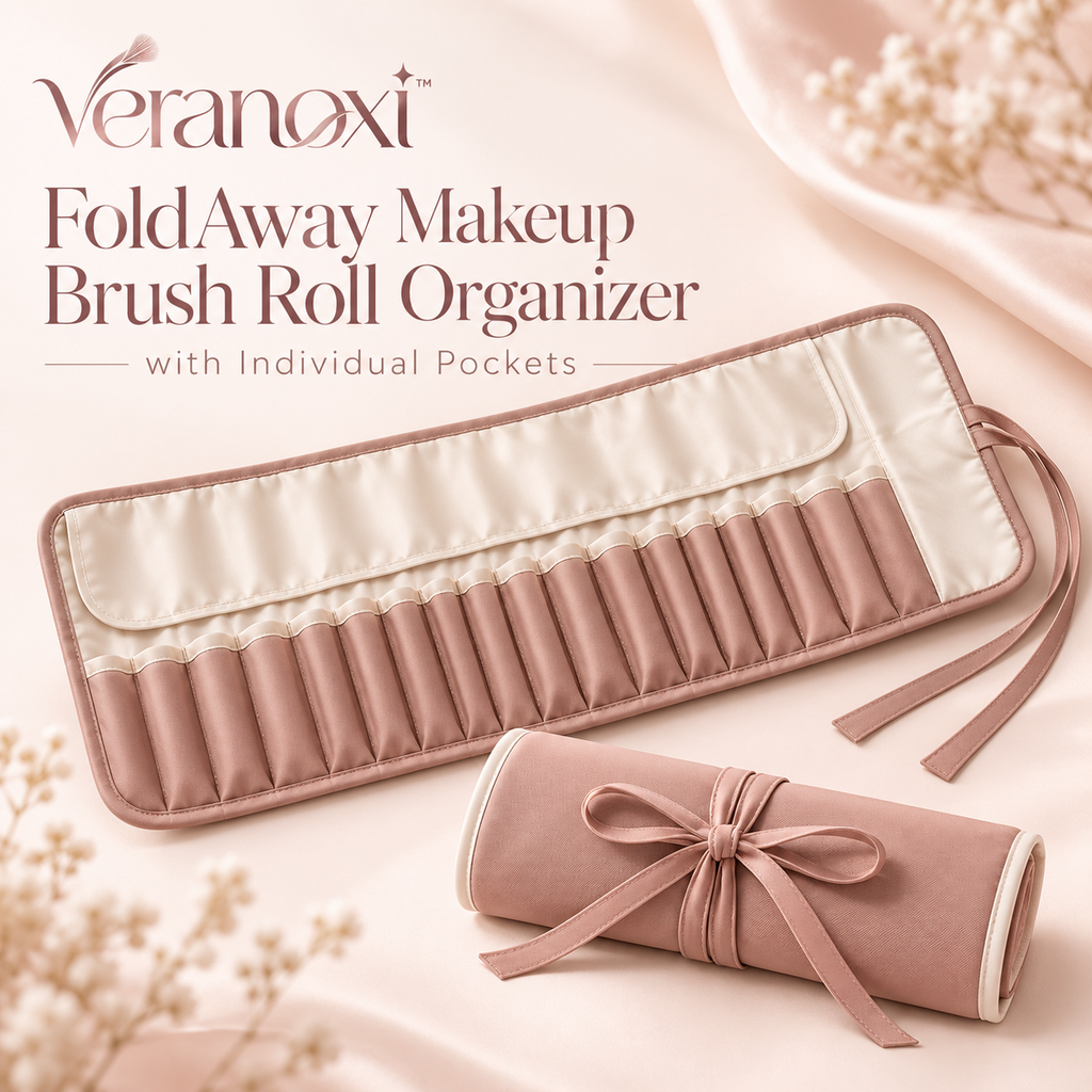 veranoxi™ FoldAway Makeup Brush Roll Organizer with Individual Pockets