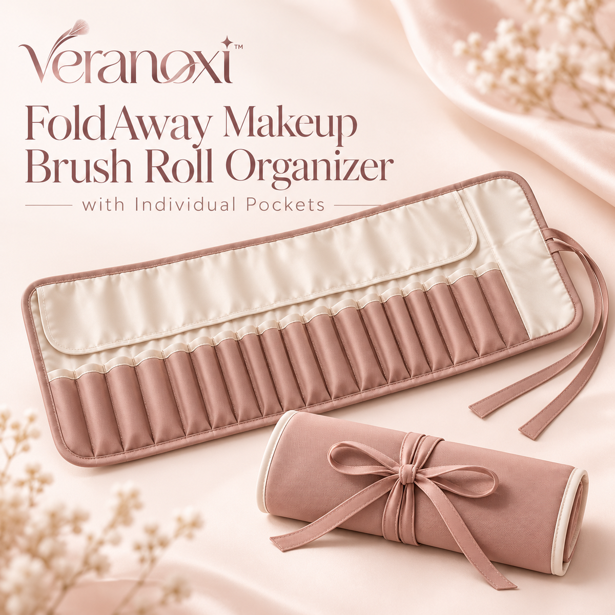 veranoxi™ FoldAway Makeup Brush Roll Organizer with Individual Pockets