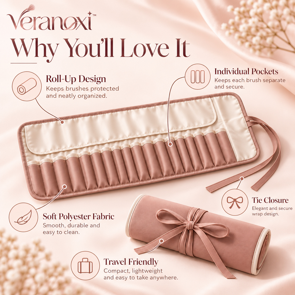 veranoxi™ FoldAway Makeup Brush Roll Organizer with Individual Pockets