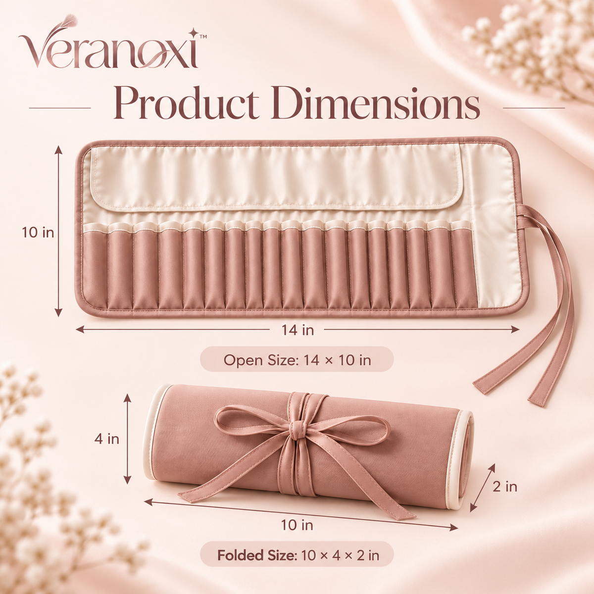 veranoxi™ FoldAway Makeup Brush Roll Organizer with Individual Pockets