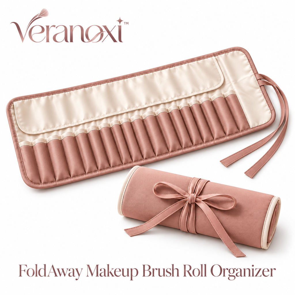 veranoxi™ FoldAway Makeup Brush Roll Organizer with Individual Pockets