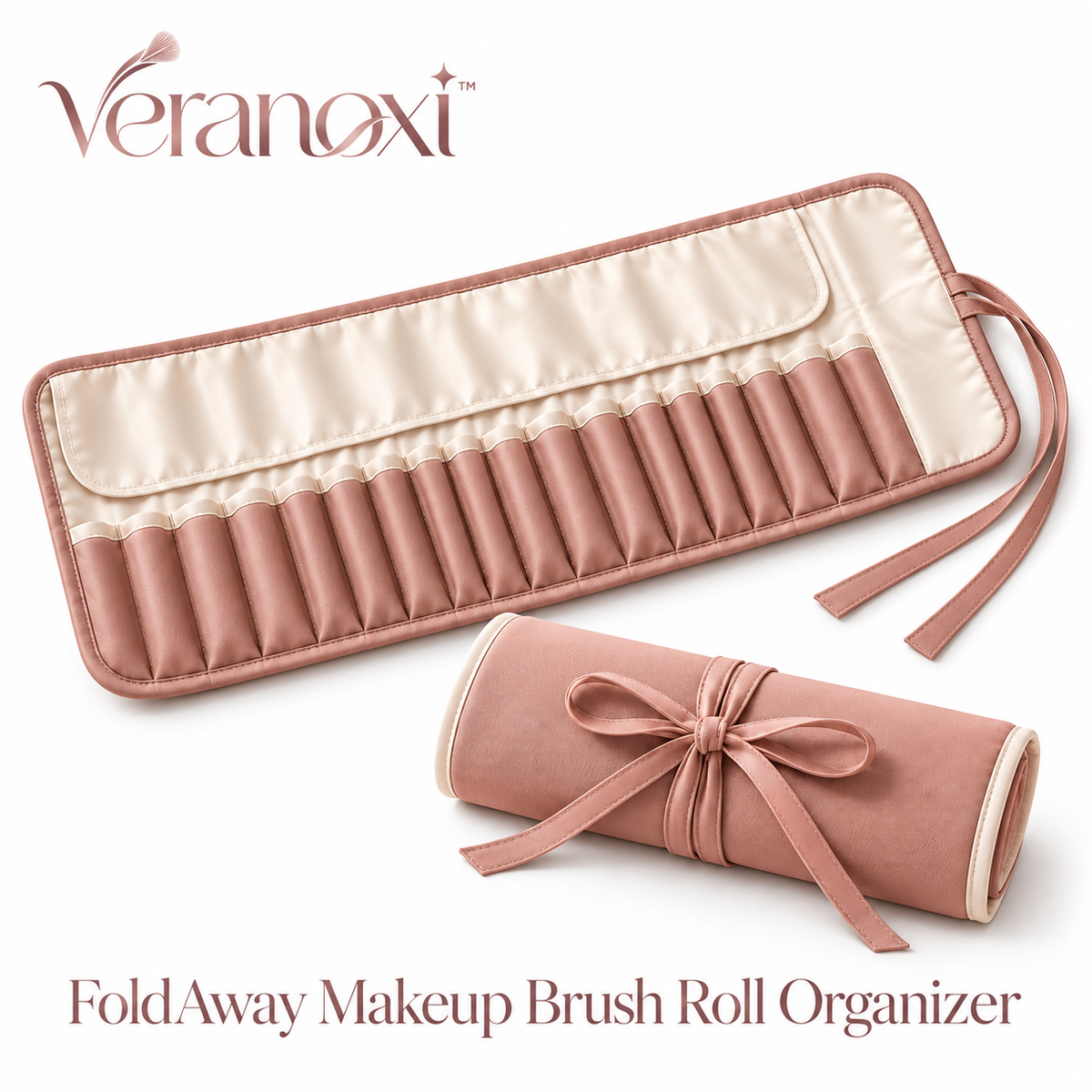 veranoxi™ FoldAway Makeup Brush Roll Organizer with Individual Pockets