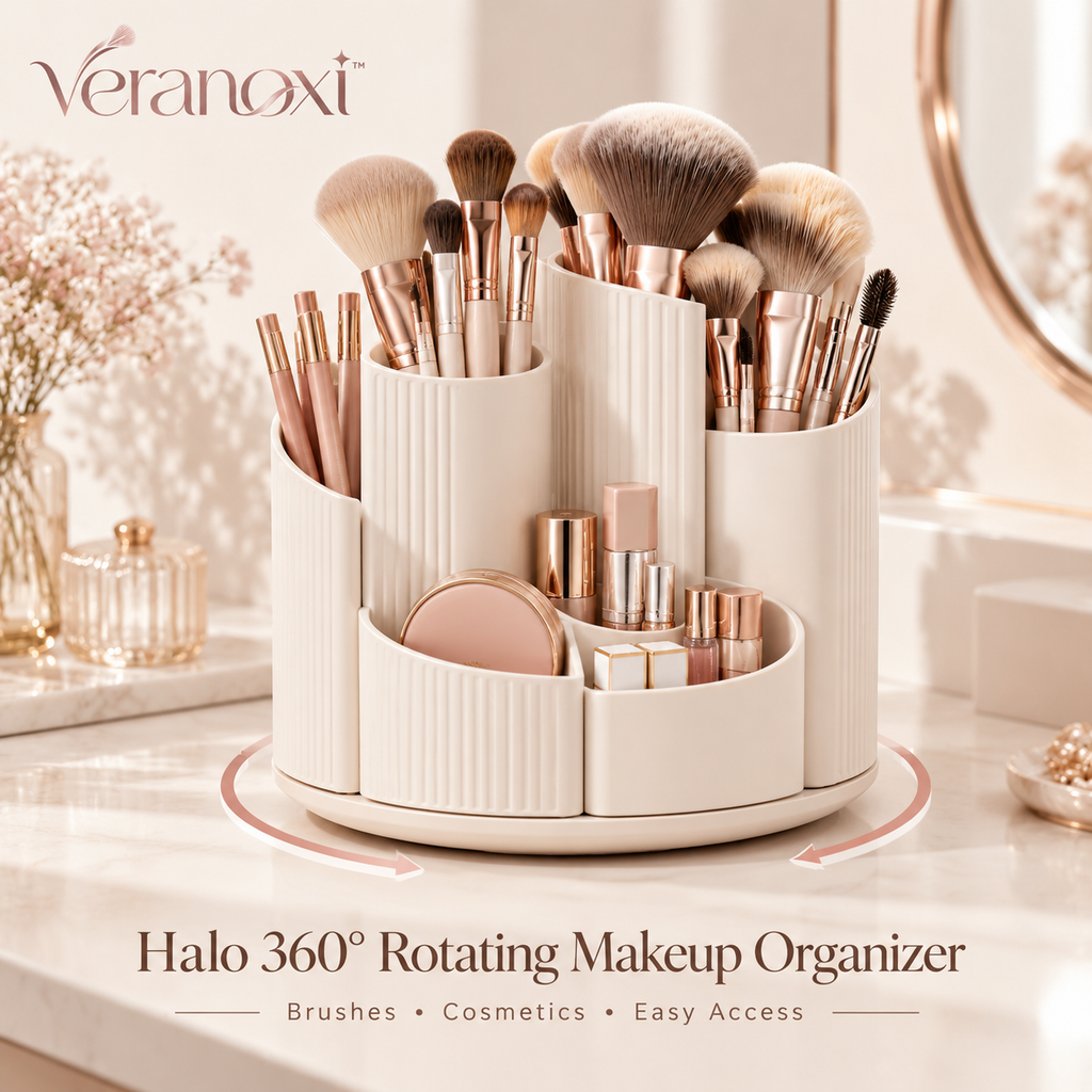 veranoxi™ Halo 360° Rotating Makeup Organizer for Brushes & Cosmetics
