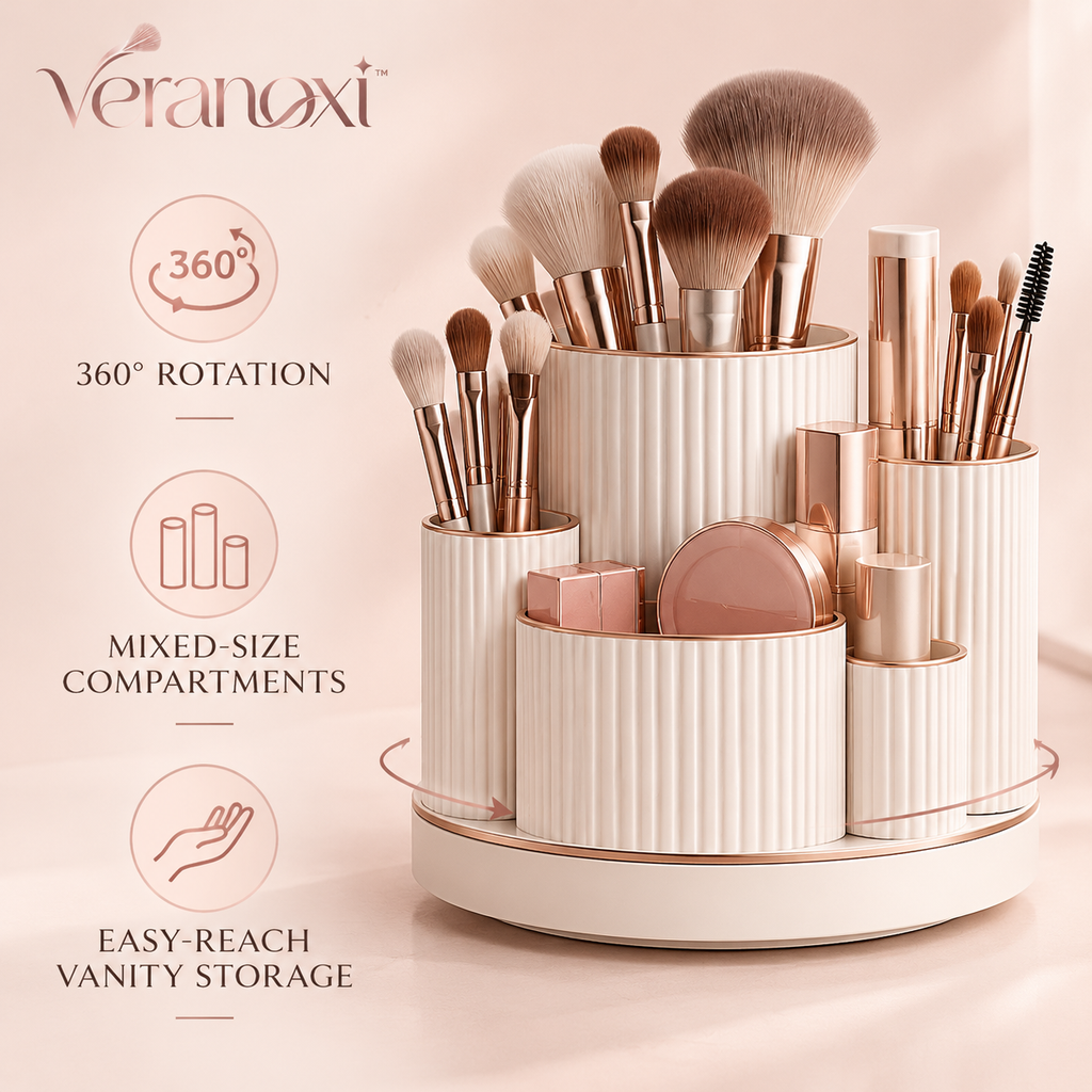 veranoxi™ Halo 360° Rotating Makeup Organizer for Brushes & Cosmetics