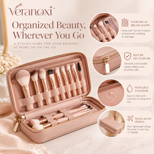 veranoxi™ Atelier Travel Makeup Brush Case with Zipper & Brush Loops