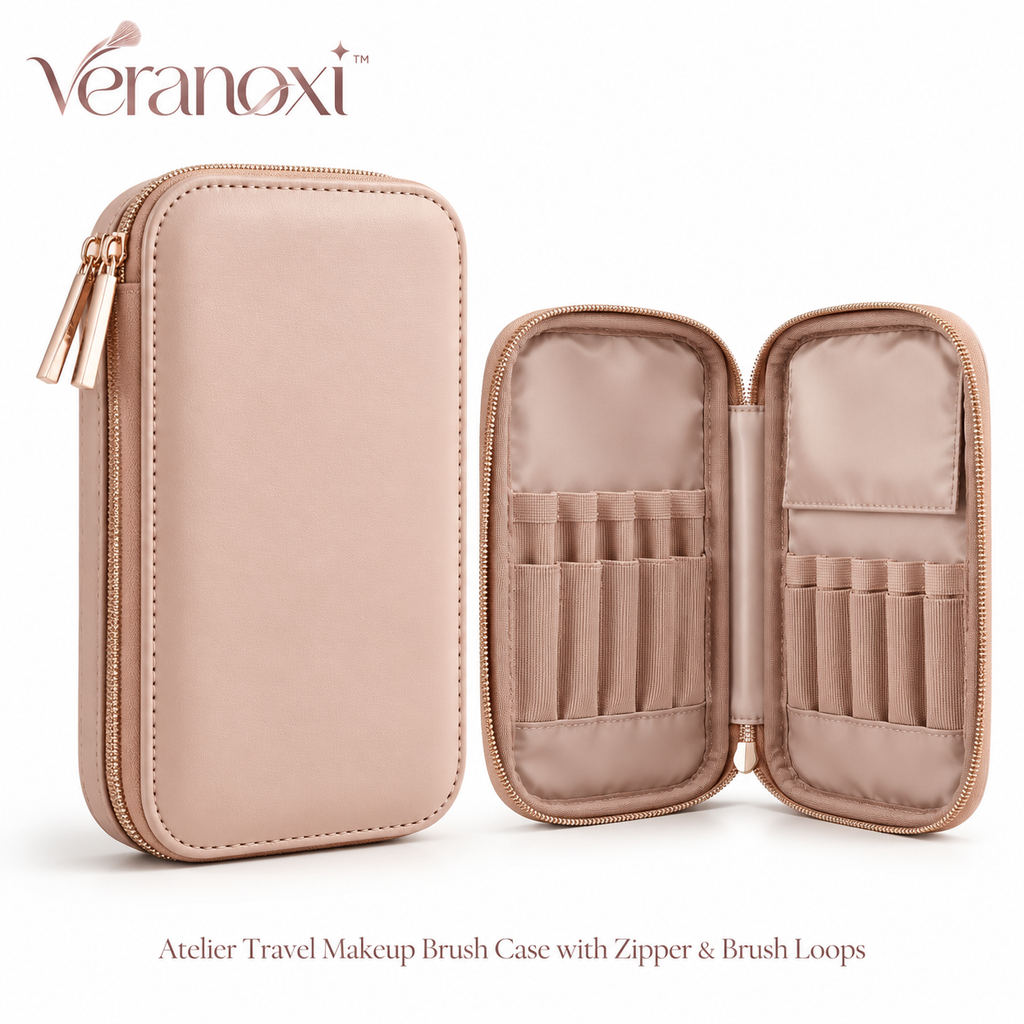 veranoxi™ Atelier Travel Makeup Brush Case with Zipper & Brush Loops