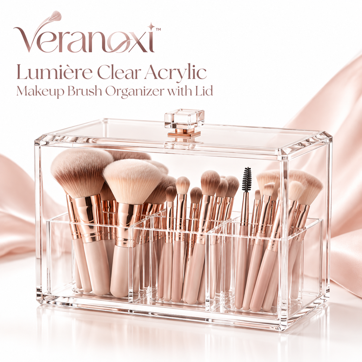 veranoxi™ Lumière Clear Acrylic Makeup Brush Organizer with Lid