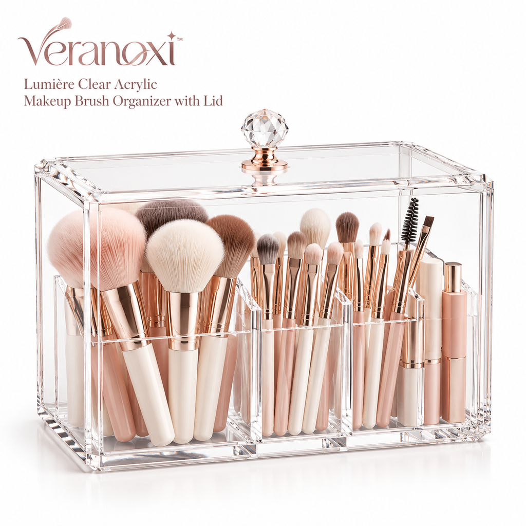 veranoxi™ Lumière Clear Acrylic Makeup Brush Organizer with Lid