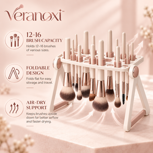 veranoxi™ AirDry Foldable Makeup Brush Drying Rack, 12–16 Brush Capacity