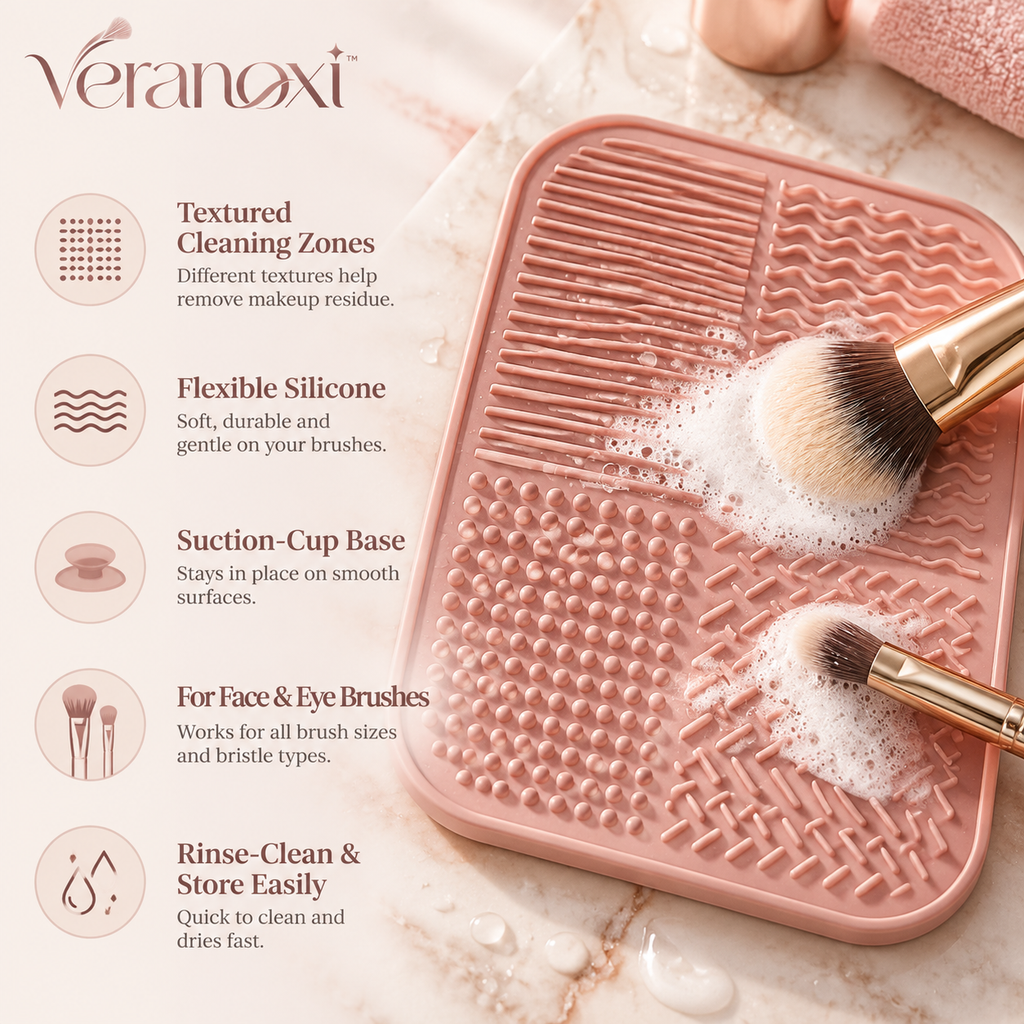 veranoxi™ SoftGrid Silicone Makeup Brush Cleaning Mat with Suction Cups