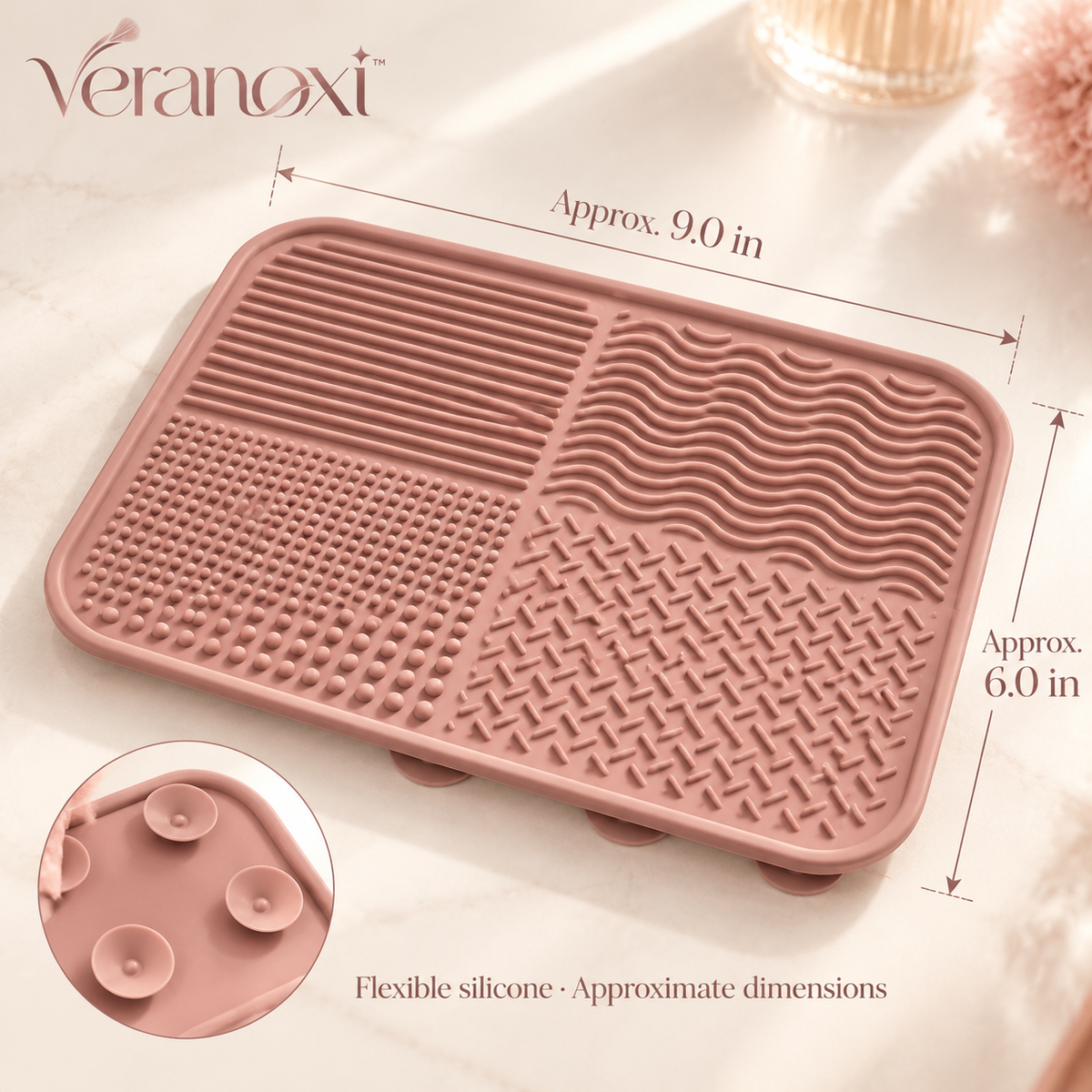 veranoxi™ SoftGrid Silicone Makeup Brush Cleaning Mat with Suction Cups