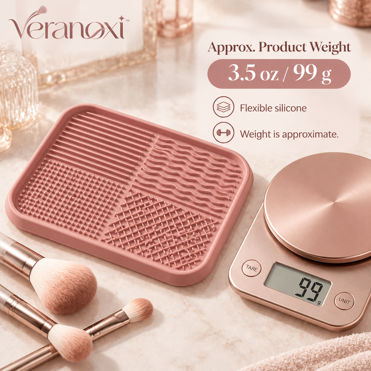 veranoxi™ SoftGrid Silicone Makeup Brush Cleaning Mat with Suction Cups